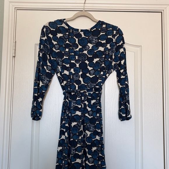 Boden Navy and White circle jersey knit 3/4 Sleeve Dress sz 12 14 euro 16 - Picture 6 of 11